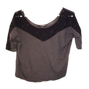Express grey and black lace crop top
